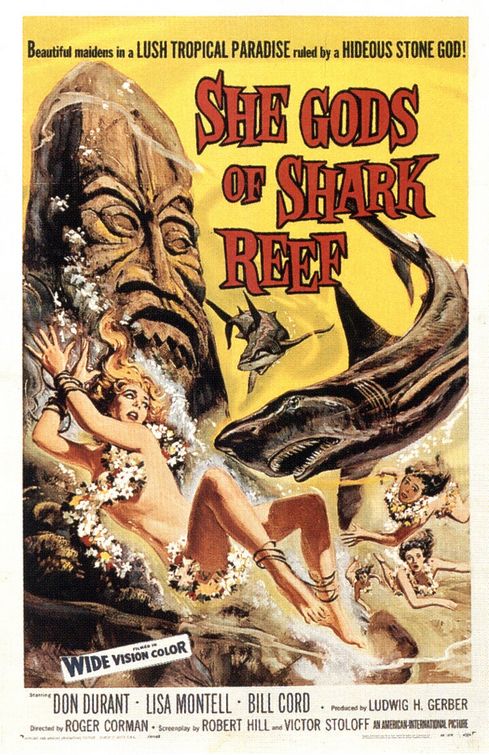the movie poster: She Gods of Shark Reef (1958)