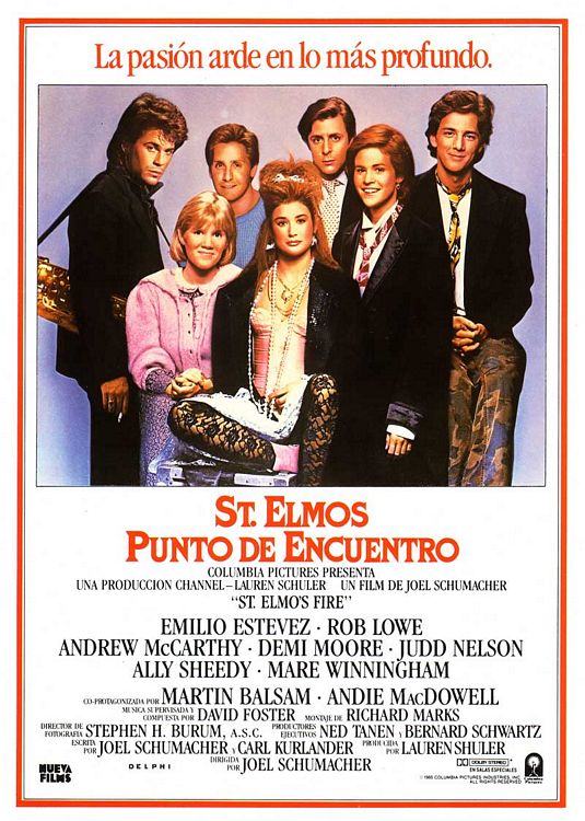the movie poster: St. Elmo's Fire (1985) ver2