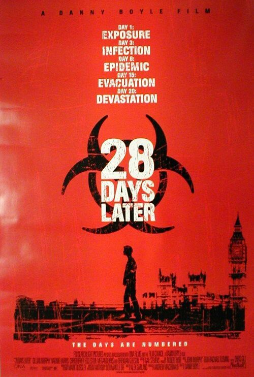 the movie poster: 28 Days Later (2003)