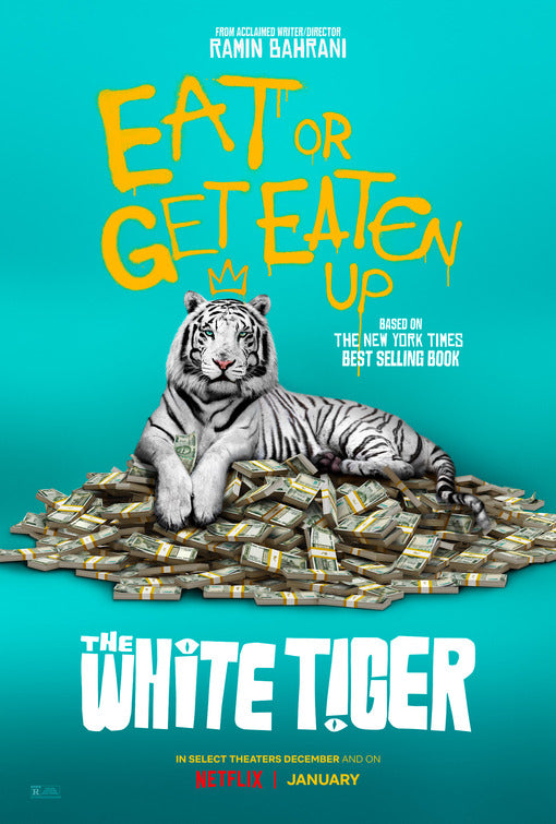 1000 piece jigsaw puzzle for the movie poster: The White Tiger (2021)